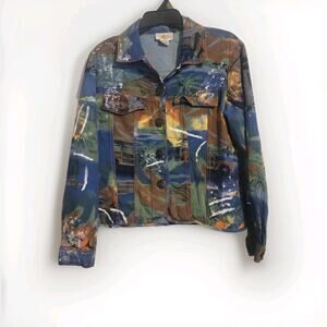 Vntg Sandy Starkman Jacket California Surf Art To Wear Coastal SunSet Vibrant